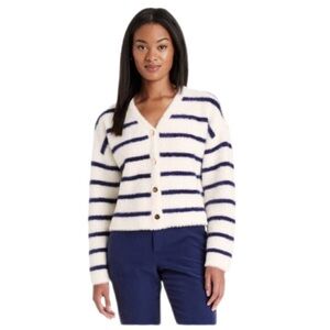 A New Day Navy Stripe Fuzzy Button-Front Cardigan Sweater XXL NWT